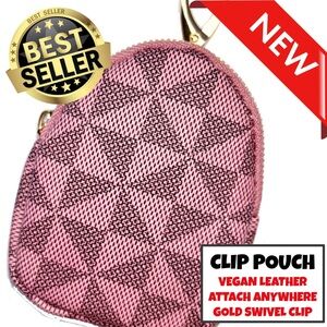 Vegan Leather Geometric Pattern Mini Pouch - Pink